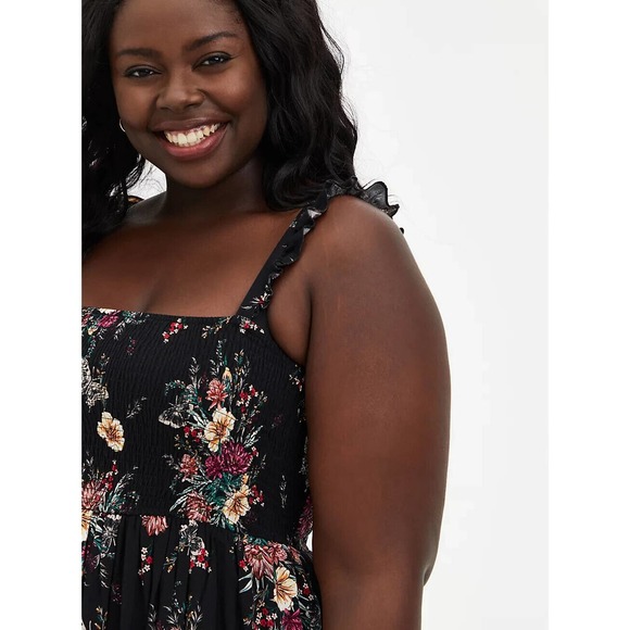 Torrid Floral Butterfly Midi Challis Smocked Tiered Dress Plus Size 4 4X H14068 - Picture 5 of 16